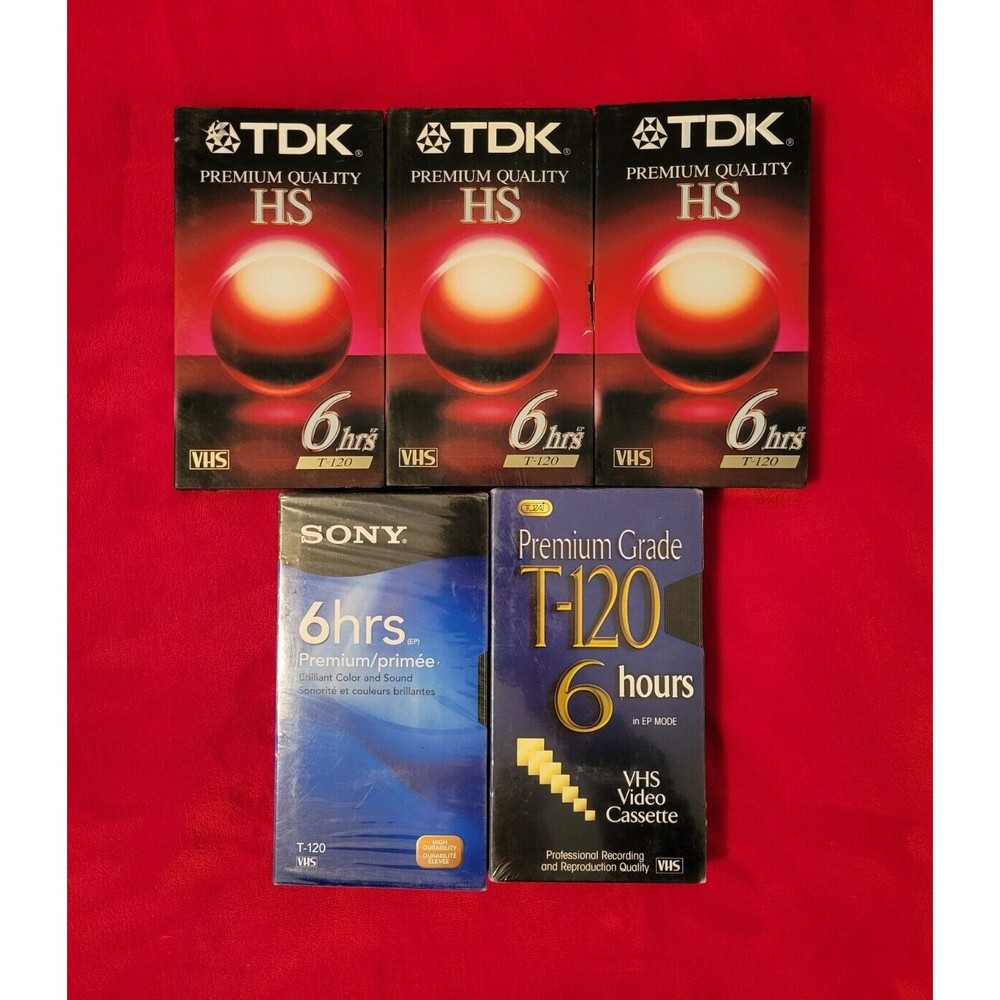 5 New Premium Grade Sony, TDK & More 6 Hrs T-120 VHS VCR Tapes Blank Cassettes